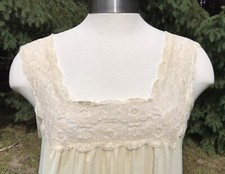 Vtg Lorraine Yellow Nylon Lace Sleeveless Nightgown Long Maxi Sheer Sz S