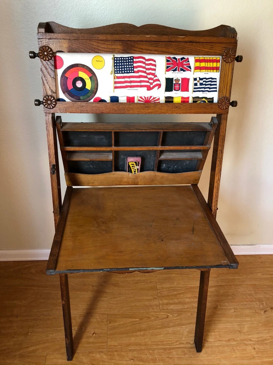 Antique Childs Desk Easel Solid Oak With Chalk Board eBay