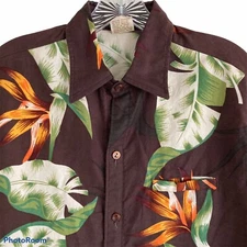 Vintage Barefoot in Paradise Mens M Hawaiian Shirt Bird of Paradise Monstera