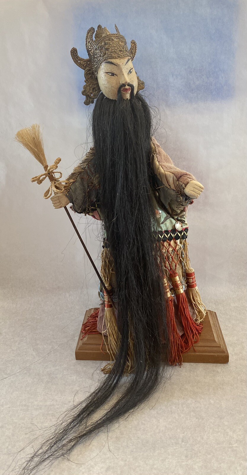 Vintage Chinese Opera Puppet Hand Carved  Intricate Embroidery Horse Tail Beard