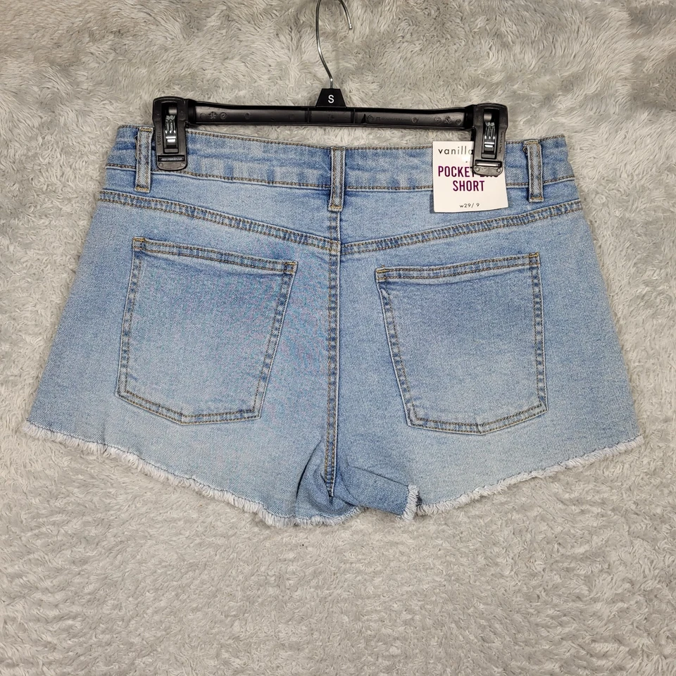 Pantalones Cortos de Jean Vanilla Star Para Mujer 9 Azul Denim Crochet Bolsillos Mostrar 31x2.5 Foto 2 de 4