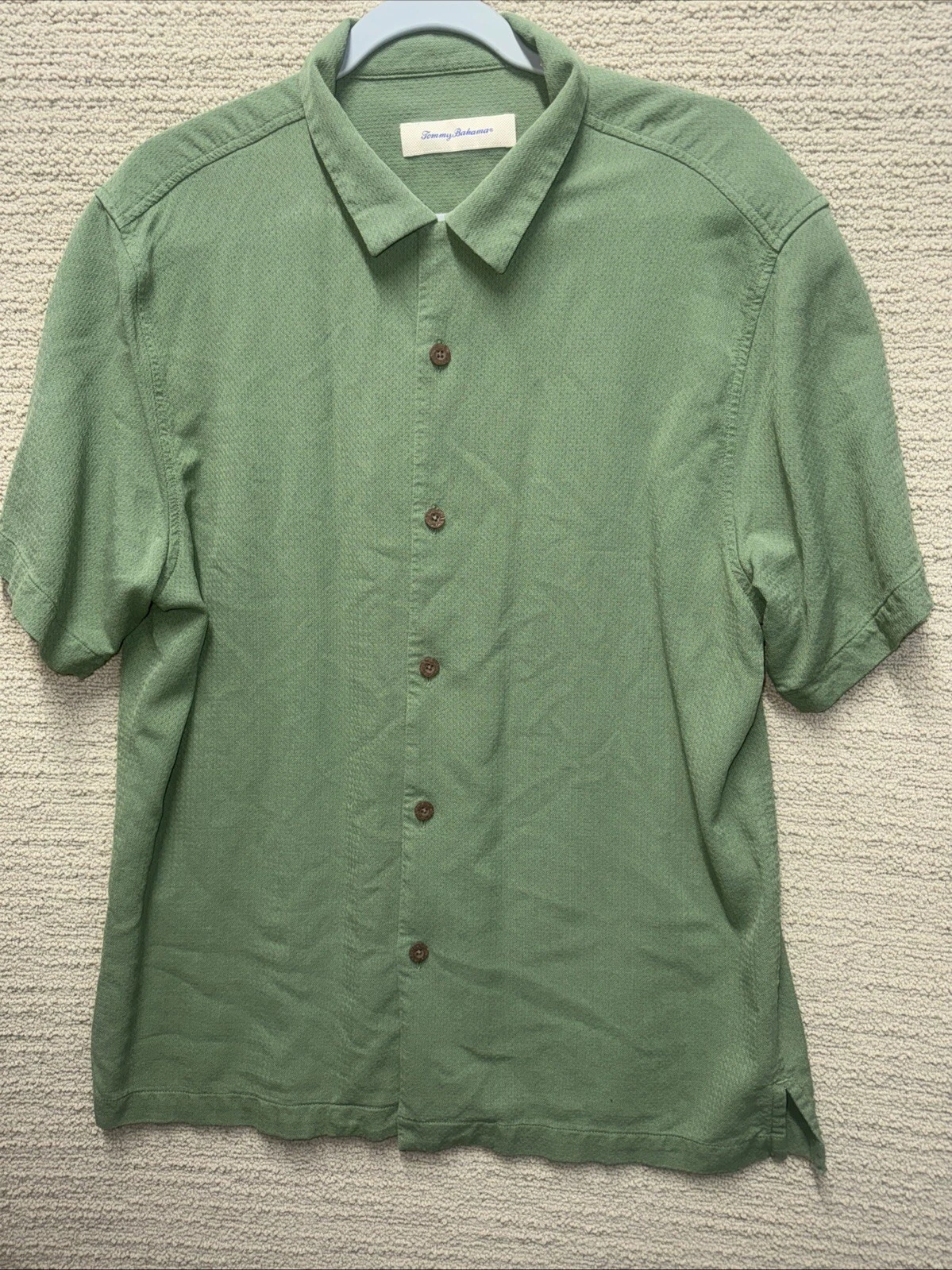 Tommy Bahama Shirt Men’s L Green Linen Blend Short Sleeve Button Up Casual
