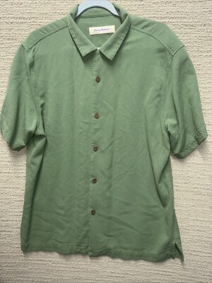 Tommy Bahama Shirt Men s L Green Linen Blend Short Sleeve Button Up Casual