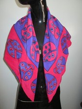 Vintage Silk Scapes Hand Painted Red Purple Abstract Print Large Square Scarf