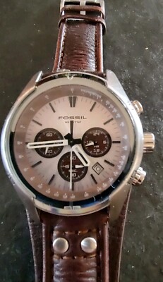 Fossil Coachman CH-2565 Mens Chronograph Watch EUC Leather Band