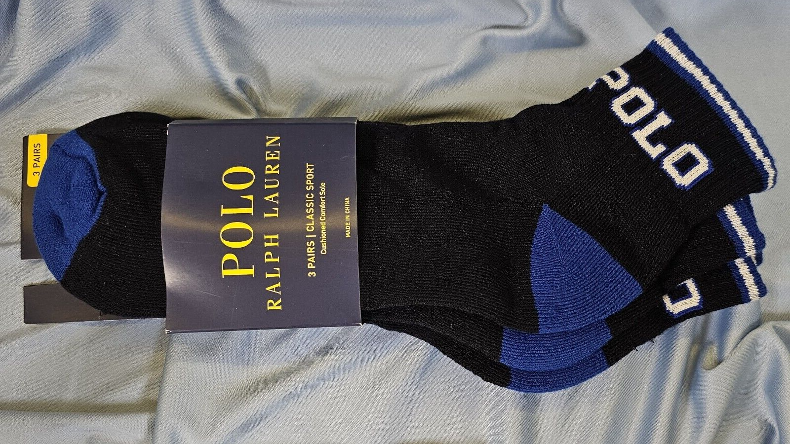 SAOLA Calze Polo Ralph Lauren Quarter Cut Crew 3 Pk Suola Imbottita Navy Blu con Logo