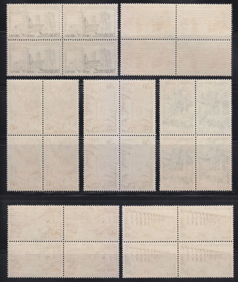 France 1960 MNH Mi 1283-1289 Sc 943-949 Architecture, tourist's set / Blocks ** - Image 2 of 2