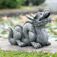 Honorable Dragon Garden Sculpture Home Decorative Resin - Gray