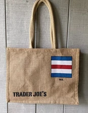 Vintage Trader Joe's Reusable Burlap Bag Charlie Flag New