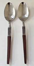 EKCO ETERNA La Joya Stainless Steel Flatware Korea MCM 2 Teaspoons Faux Wood