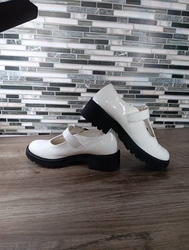 Mary Janes Y2k Girls Size 1 White Block Heel Lug Sole Wonder Nation Spring - Picture 9 of 12