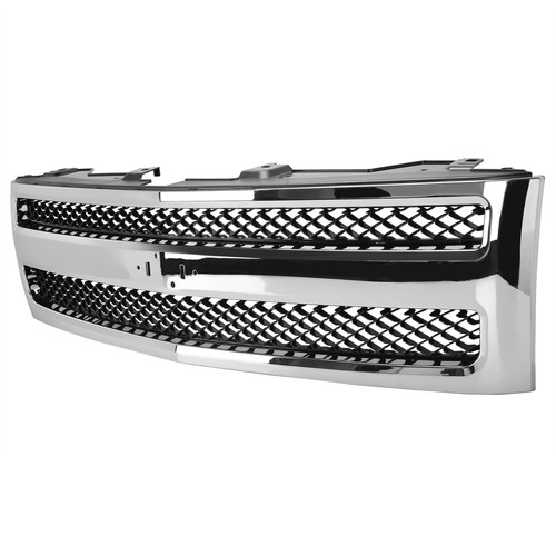 For Silverado 1500 2007-2013 Chrome Shell Front Grille w/Black Insert Trim Grill - Picture 3 of 12