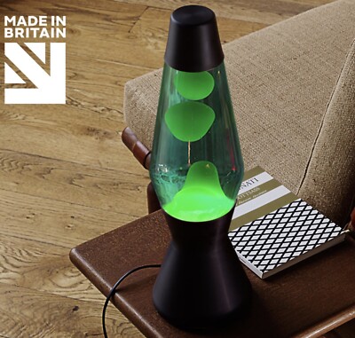 Mathmos Astro Black Base Classic Lava Lamp With Green Wax In Blue Liquid