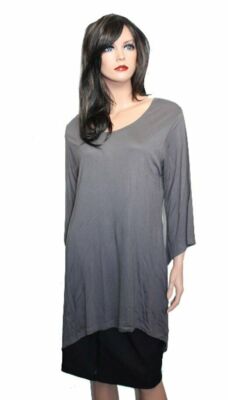 Y) TUNIKA ZIPFELSHIRT LONGSHIRT KURZARMSHIRT GRAU GRAUBRAUN  DIVA L 44 46  NEU