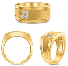 .18CT DIAMOND 14KT YELLOW GOLD 3D ROUND MATTE  SHINY SQUARE CLASSIC MENS RING
