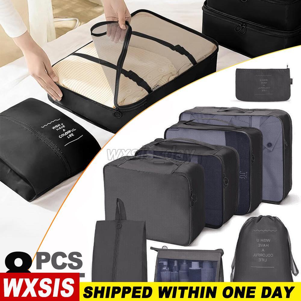 Packing Cubes Travel Luggage Storage Organiser Compression Suitcase Large 8 PCS.-image