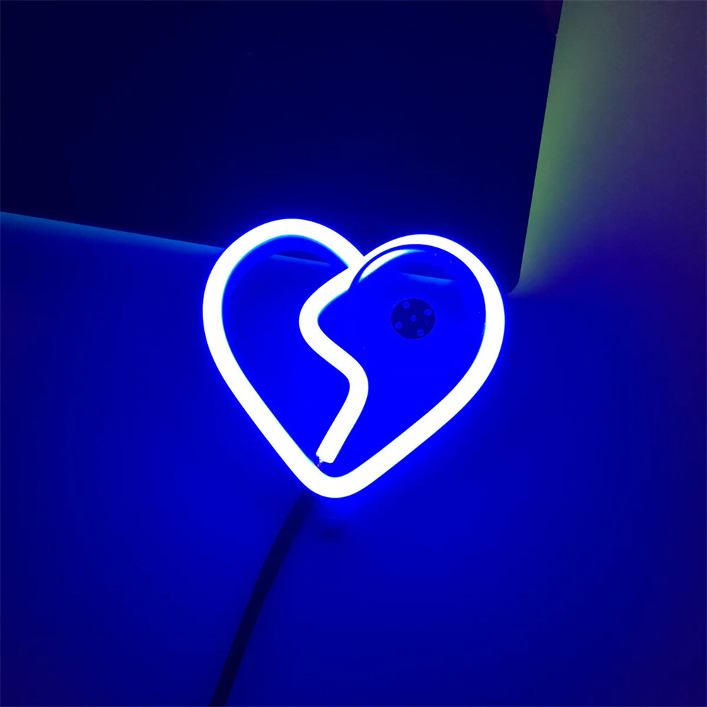 Blue Broken Heart LED Neon Flash Light Car Window Glow Remote Control Lamp