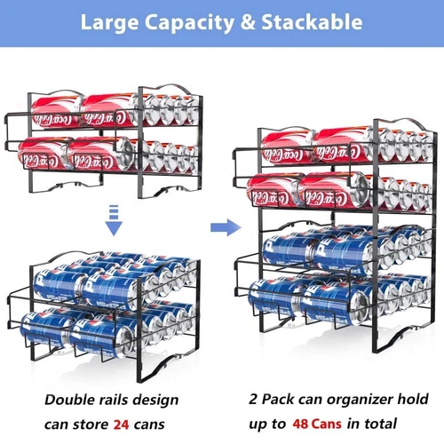 4 Tiers Can Organizer Rack 48 Cans Soda Can Dispenser Organizer for Refrigerator - Picture 7 of 10