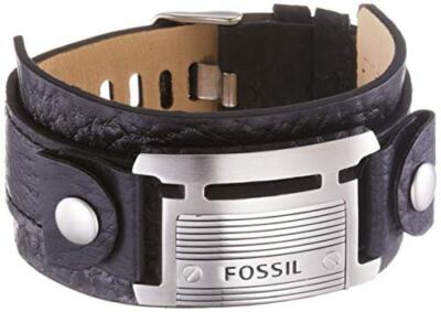 Fossil Herren-Armband JF84816040 Leder Edelstahl Schwarz Silber
