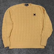 Polo Ralph Lauren Golf Sweater Men Large Yellow Pullover Knit Cable Heavy