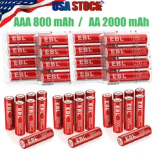 EBL Li-ion Rechargeable AA AAA Batteries 3000mWh/1200mw 1.5V Lithium Battery Lot