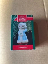 Hallmark Keepsake Ornament Christmas Kitty 1990 Kitten in Light Blue Coat Gray