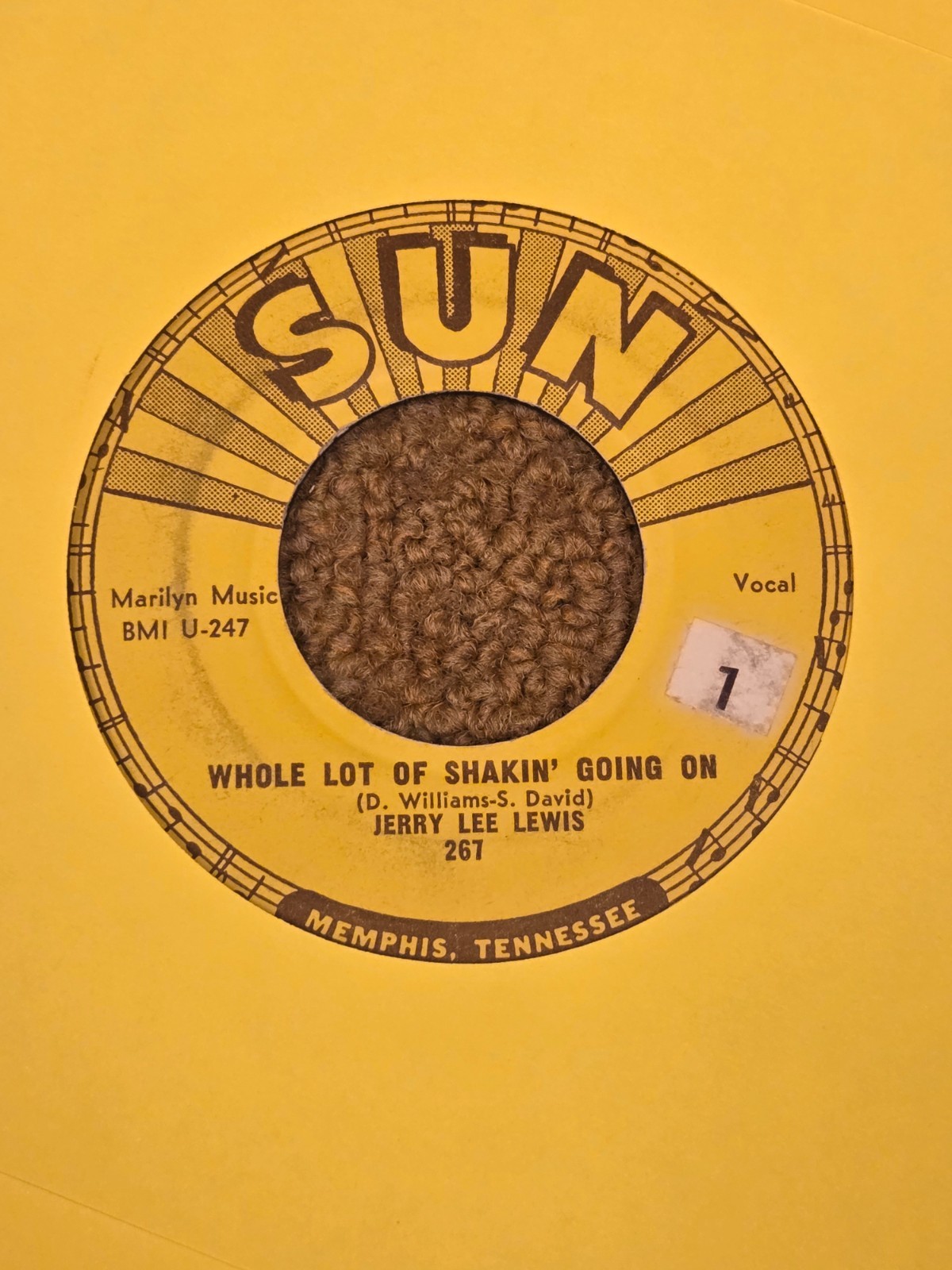 45 RPM Jerry Lee Lewis SUN 267 Whole Lot of Shakin / it'll be Me VG+