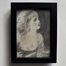 Antique Pencil Portrait Drawing of a Child in Profile – Framed Classical Study