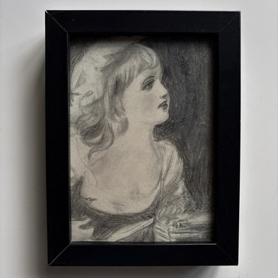 Antikes Bleistift Portrait Zeichnung eines Kindes im Profil - gerahmte klassische Studie