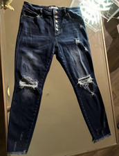 Women  s Skinny Jeans Blue Dark Wash Distressed Button Fly 5-Pocket Size M