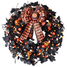22inch Halloween Eucalyptus Wreaths Bow Decorative Wreaths Halloween Wreath