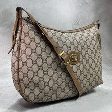 GUCCI GG Shoulder Bag Brown Beige Gold Hardware Leather Logo From Japan