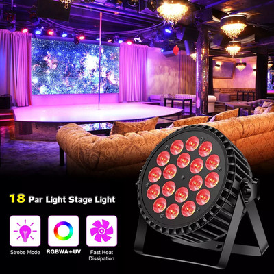 LED Flat Par 18X18W Aluminum Alloy RGBWAUV Par Stage Lights DJ Disco