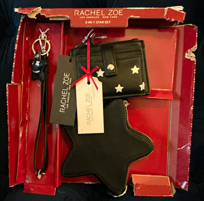 Rachel Zoe 3-in-1 Stars Set Black Wallet Wristlet Zip Pouch Cardholder Keychain