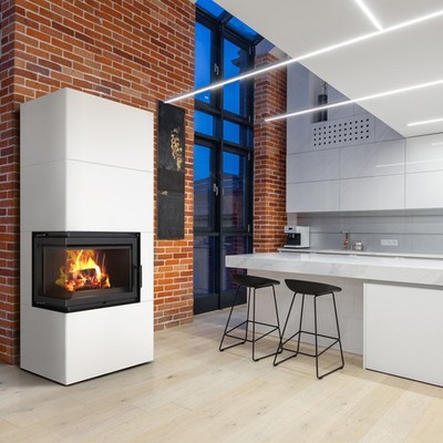 Kamineinsatz Kratki Simple Box Links 8kW Ø200 Bianco Kaminbausätze BImSchV 2 HKI