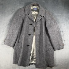 VTG Pendleton Woolen Mills 100 Virgin Wool Herringbone Overcoat Grey Size 42