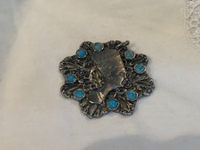 Vintage Silver Tone Simulated Turquoise Egyptian Nefertiti Pendent