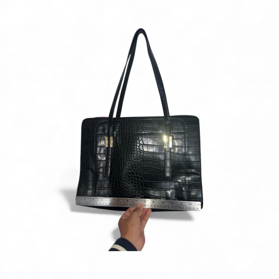 Bolso de Hombro Tutilo New York Negro Grande Acabado Patrón Reptil Cocodrilo Foto 3 de 4