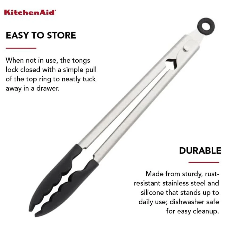 KitchenAid KO094OHOBA 12" Silicone Tipped SS Tongs - Image 2 of 4