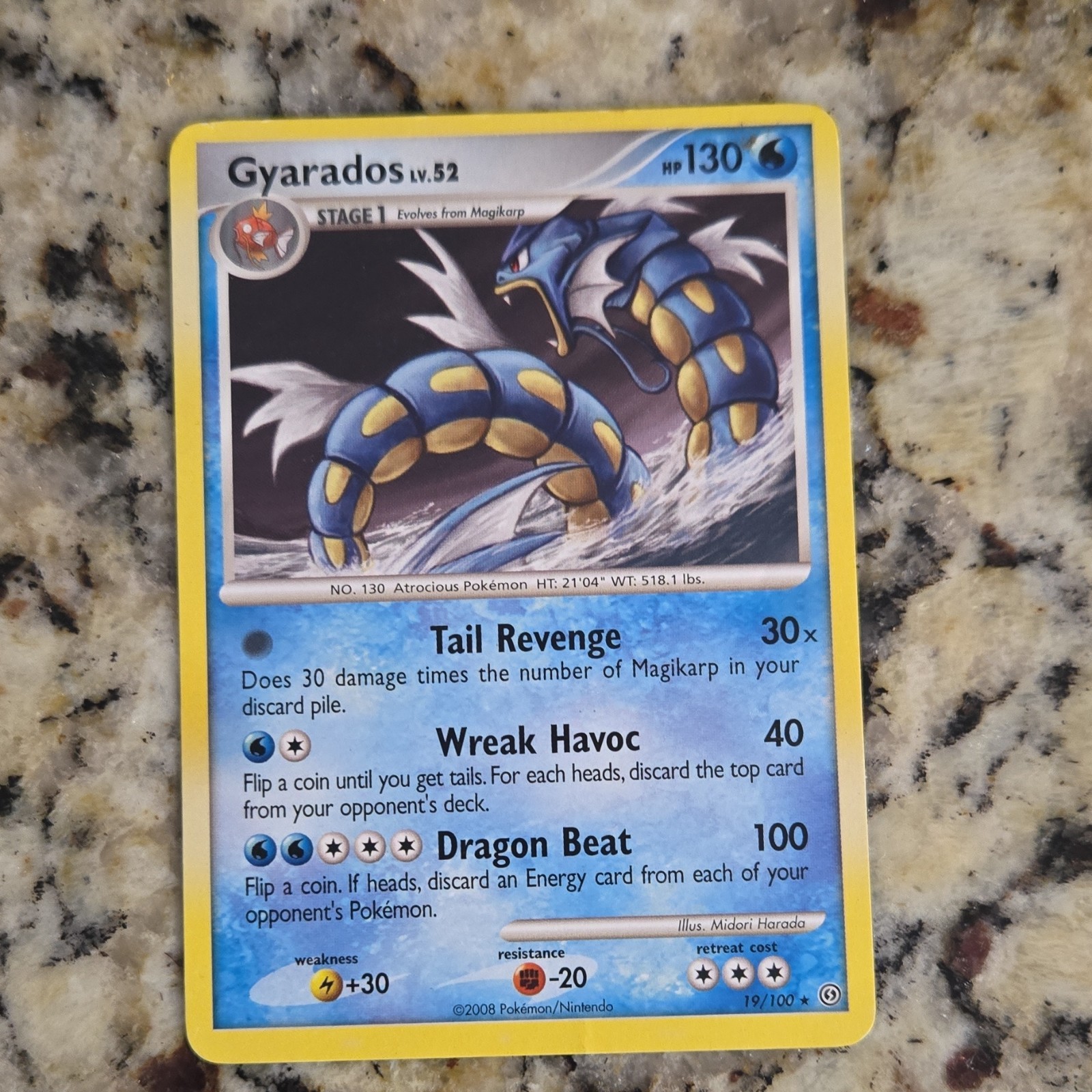 Pokémon Gyarados Rare Regular 130HP 19/100 Stormfront 2008 English Card