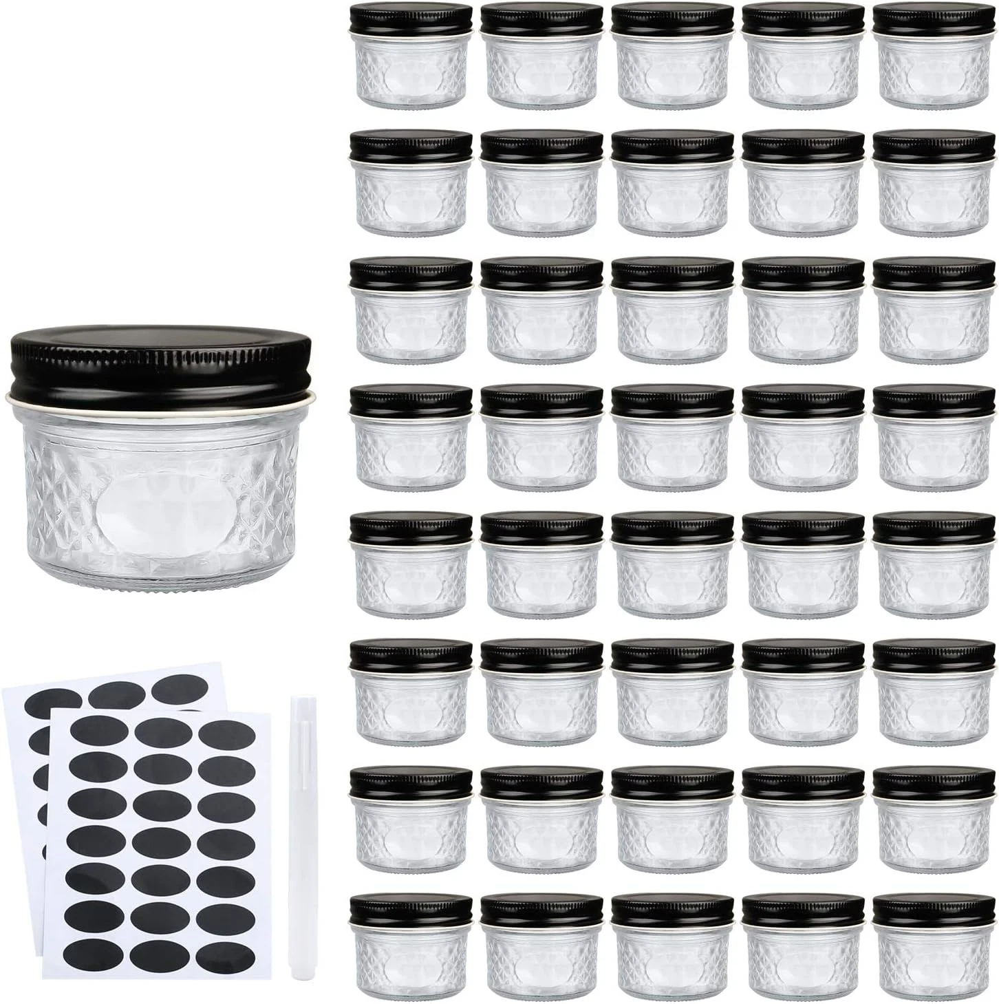 4 Oz Glass Jars with Lids（Black）,Small Clear Canning Jars for Caviar,Herb,Jelly,