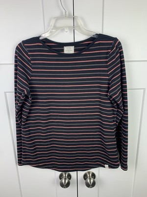 Fat Face Medium 12 Long Sleeve Classic Tee Black Pink Stripe Capsule Preppy 