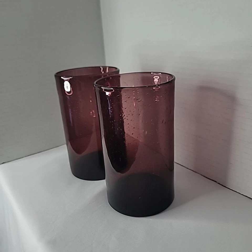 Редкий снятый с производства Tag Ltd Plum Flat 18 унций Набор Стаканов из Пузырькового Стекла Ручного Выдувания - Изображение 4 из 4