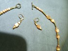 NWT BIRCH HILL PENDANT PIERCED EARRINGS SET ENAMEL PEACH CATS EYE GLASS CABOCHON — photo 3