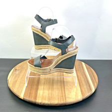 Office London Women Wedge Sandals UK Size 6 Navy Leather Ankle Strap with Buckle