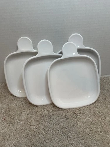 Set of 4 Corning Ware White P-185-B Grab It Square Snack Plates with Handle 6ins