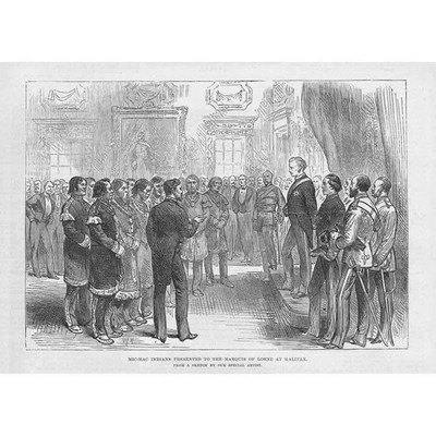 KANADA Micmac Indianer dem Marquis von Lorne überreicht - antiker Druck 1879