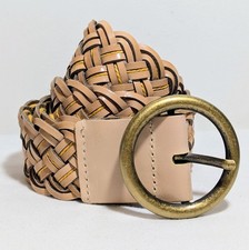 Genuine Woven Leather 2" Belt Gold Tone Buckle Women's Size M Target EUC