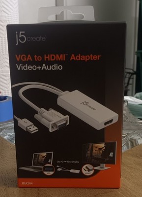 J5 Create VGA To HDMI Video Audio Adapter White JDA204 Brand New
