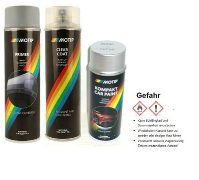 lkg 55240 Motip Auto Lack spray für VW LA7W REFLEX SILVER 400+500ml Klar +Grundi